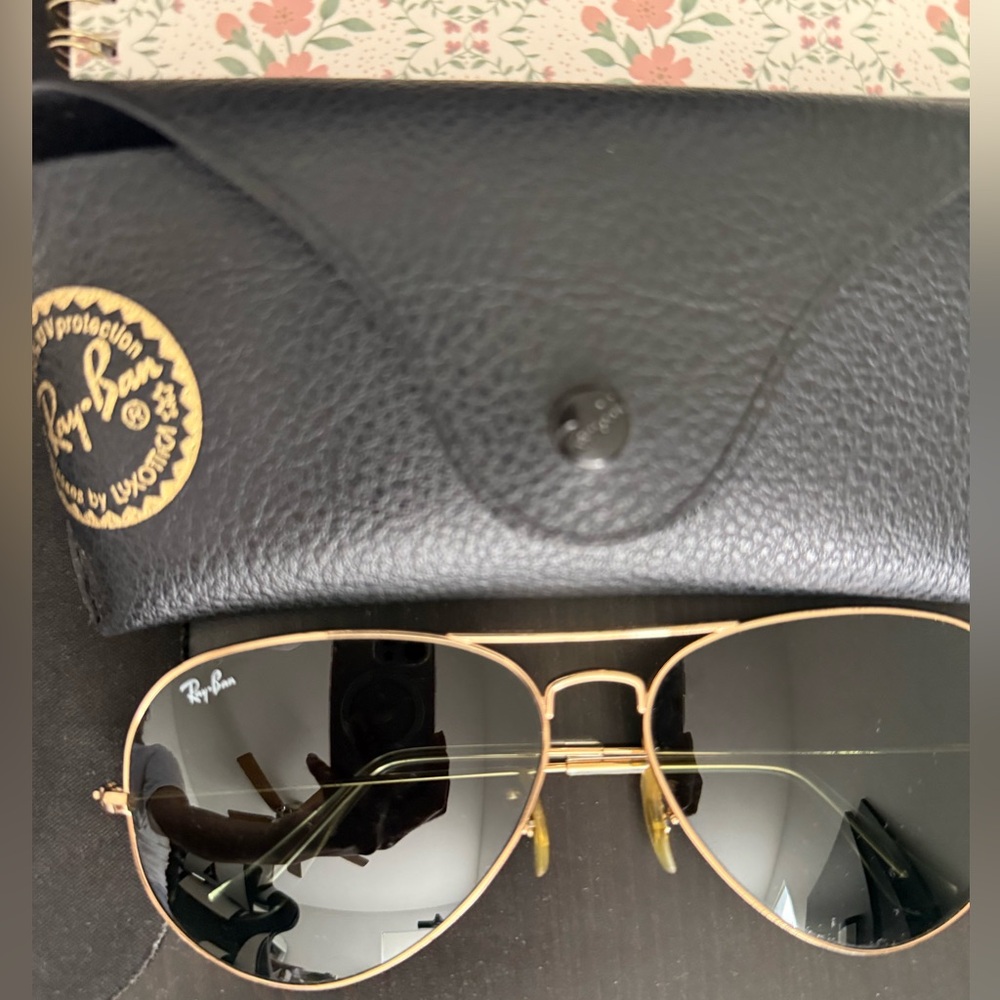 Ray-Ban Gold Frame Sunglasses with Black Lenses